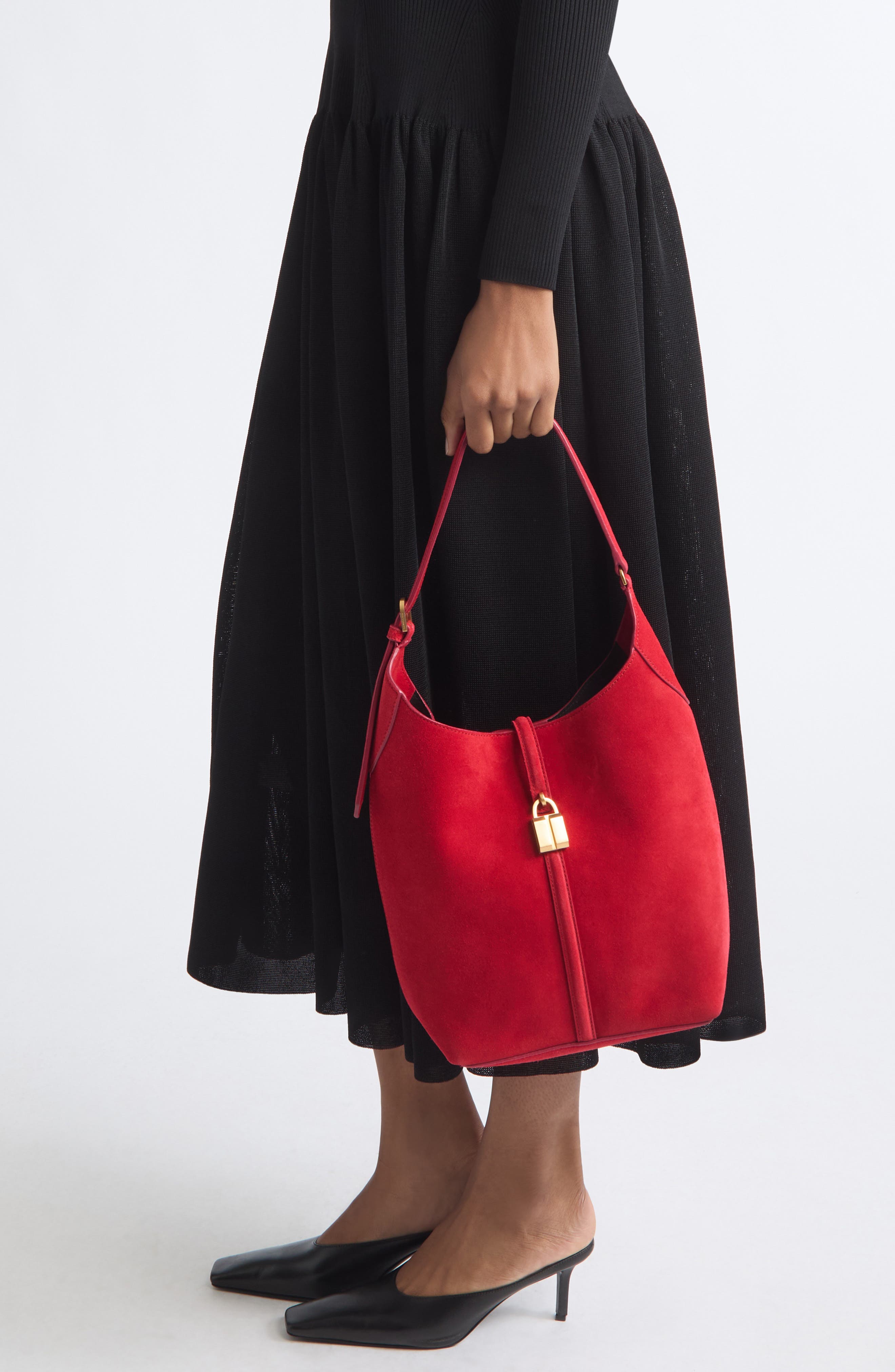The Siena Suede Bucket Bag, Alternate, color, BERRY RED