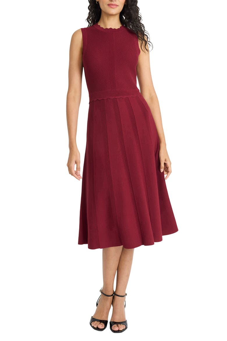 Scalloped Sleeveless Midi Sweater Dress, Main, color, CABERNET