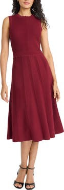 Maggy London Scalloped Sleeveless Midi Sweater Dress
