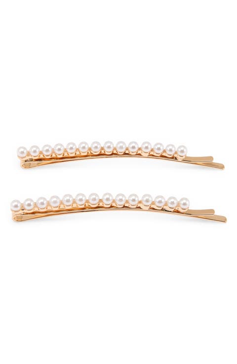 Single Line Set of 2 Faux Pearl Hair Pins