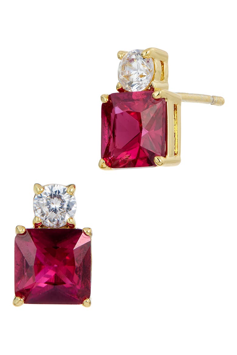 Cubic Zirconia Birthstone Stud Earrings, Main, color, JULY