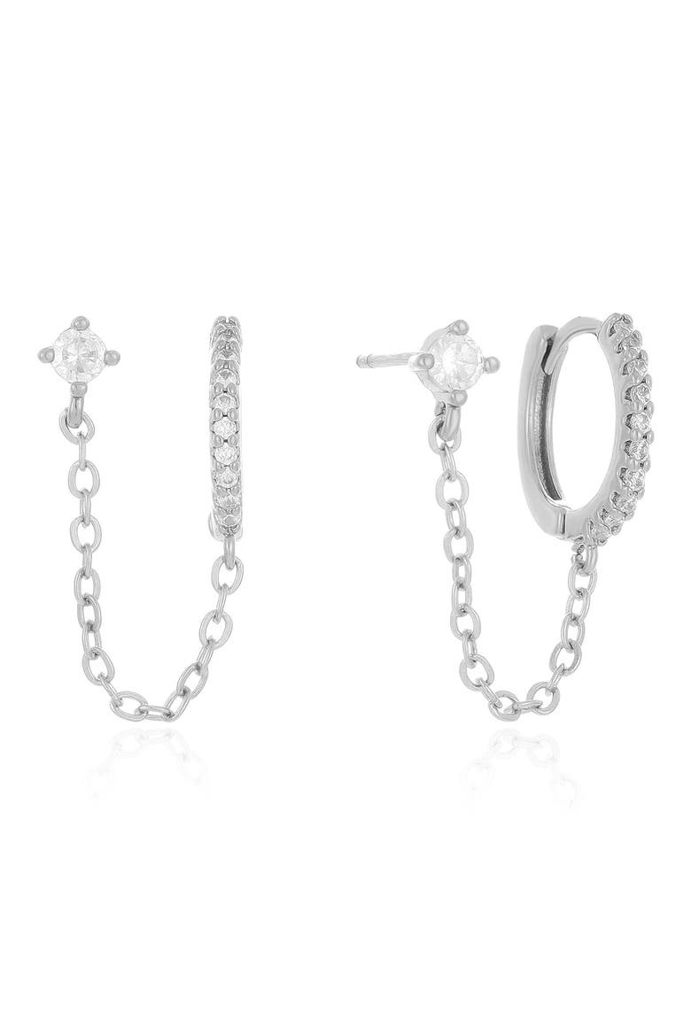 Double Piercing Chain Drop Earrings, Main, color, SILVER