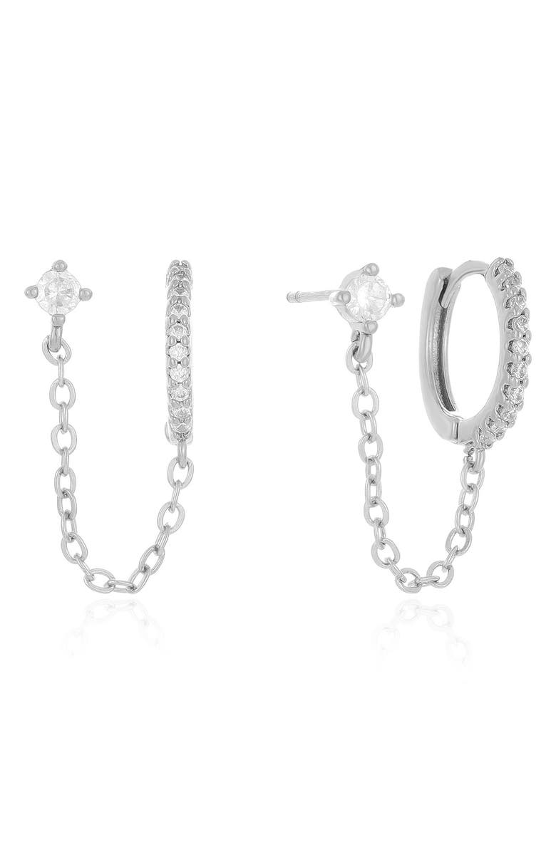 Ettika Double Piercing Chain Drop Earrings, Main, color, Silver