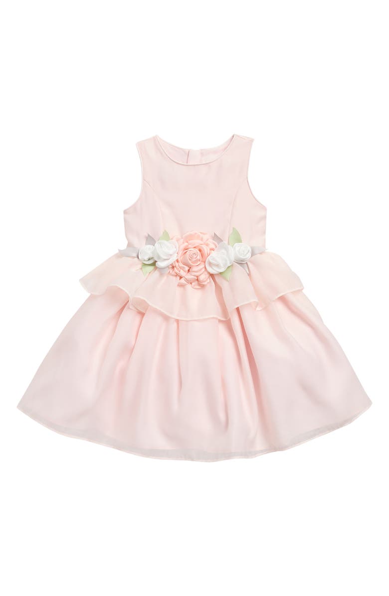 Pippa & Julie Kids' Dani Rosette Organza Party Dress, Main, color, Pink