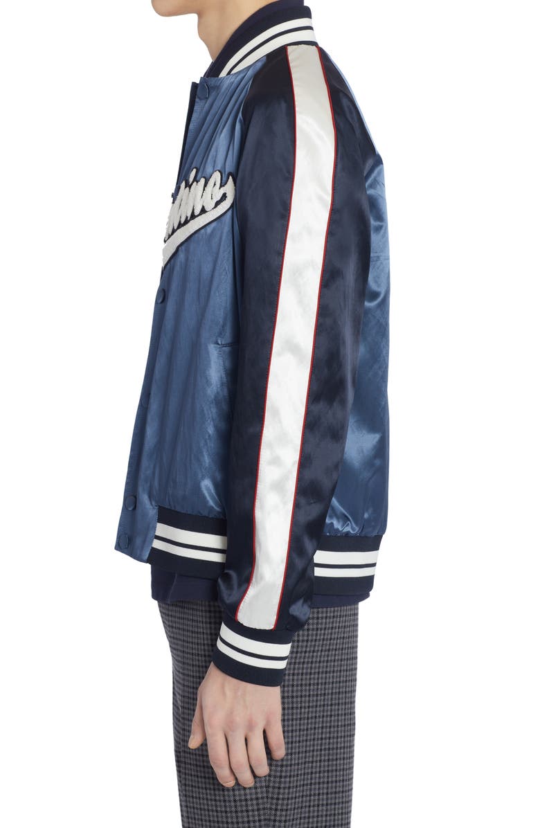 Valentino Garavani Embroidered Logo Satin Bomber Jacket, Alternate, color,