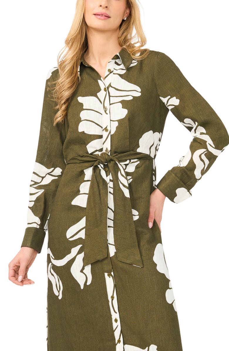 Halogen<sup>®</sup> Long Sleeve Tie Waist Maxi Shirtdress, Alternate, color, Olive Night