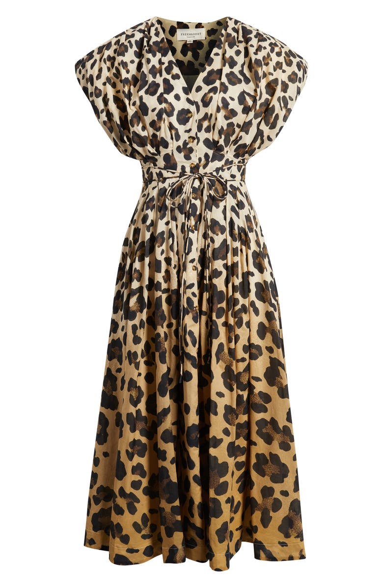 FREEMARKET Leopard Print Midi Shirtdress, Alternate, color, Neutral Multi