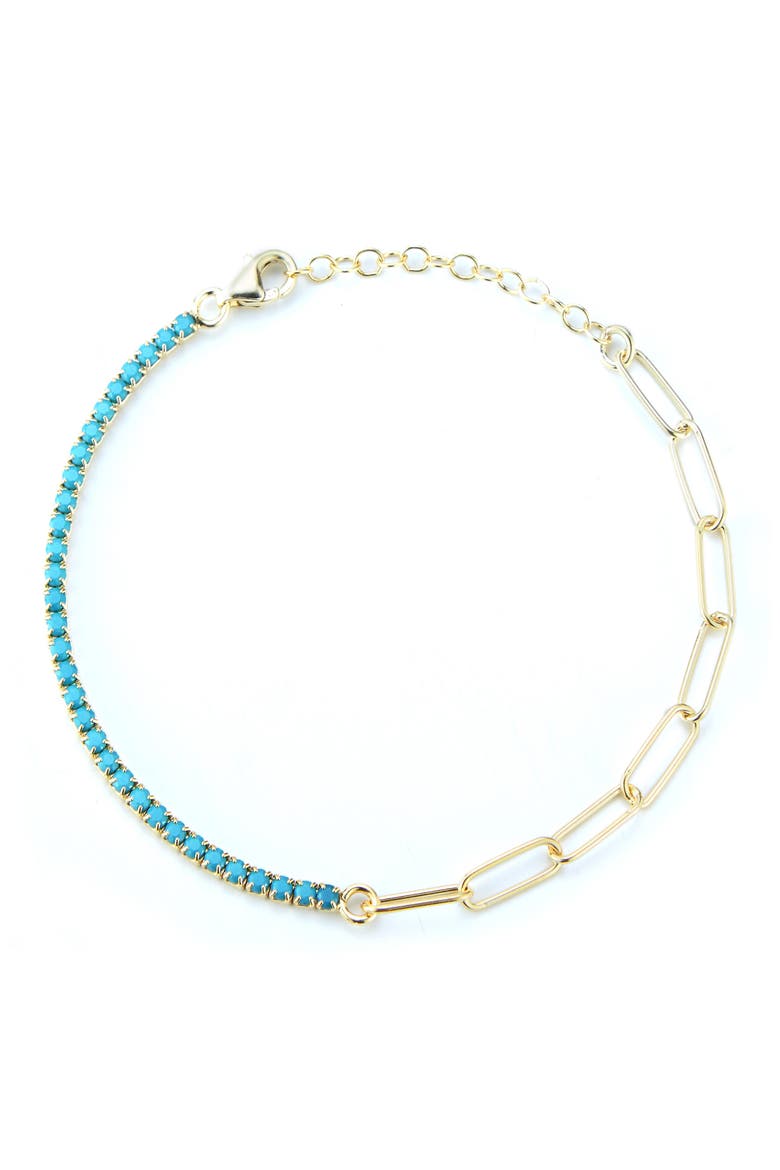 14k Rose Gold Plated Tennis & Paper Clip Chain Bracelet, Main, color, GOLD