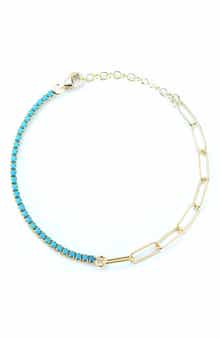 14k Rose Gold Plated Tennis & Paper Clip Chain Bracelet