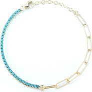 SPHERA MILANO 14k Rose Gold Plated Tennis & Paper Clip Chain Bracelet