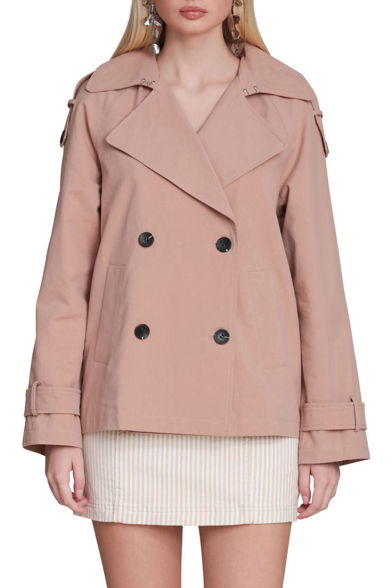 Double Breasted Short Trench Coat, Alternate, color, BISCUIT