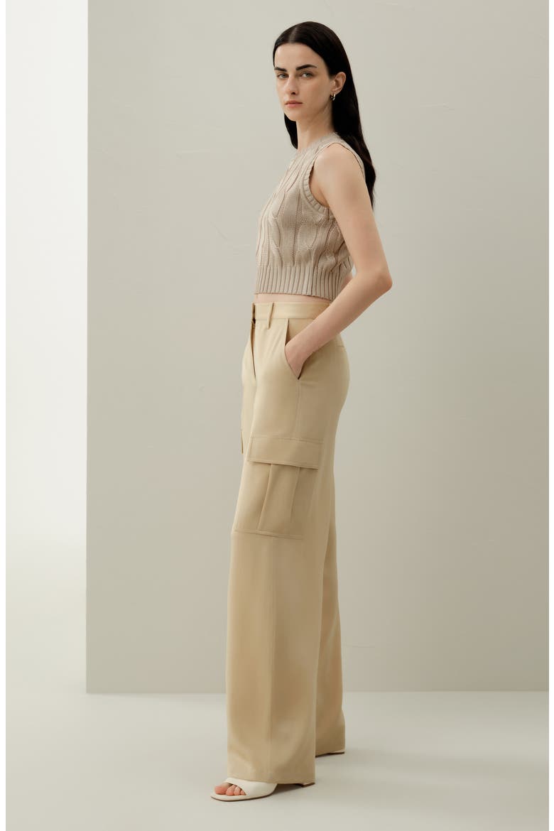 Women's Silk Crepe Cargo Pants, Alternate, color, Dune