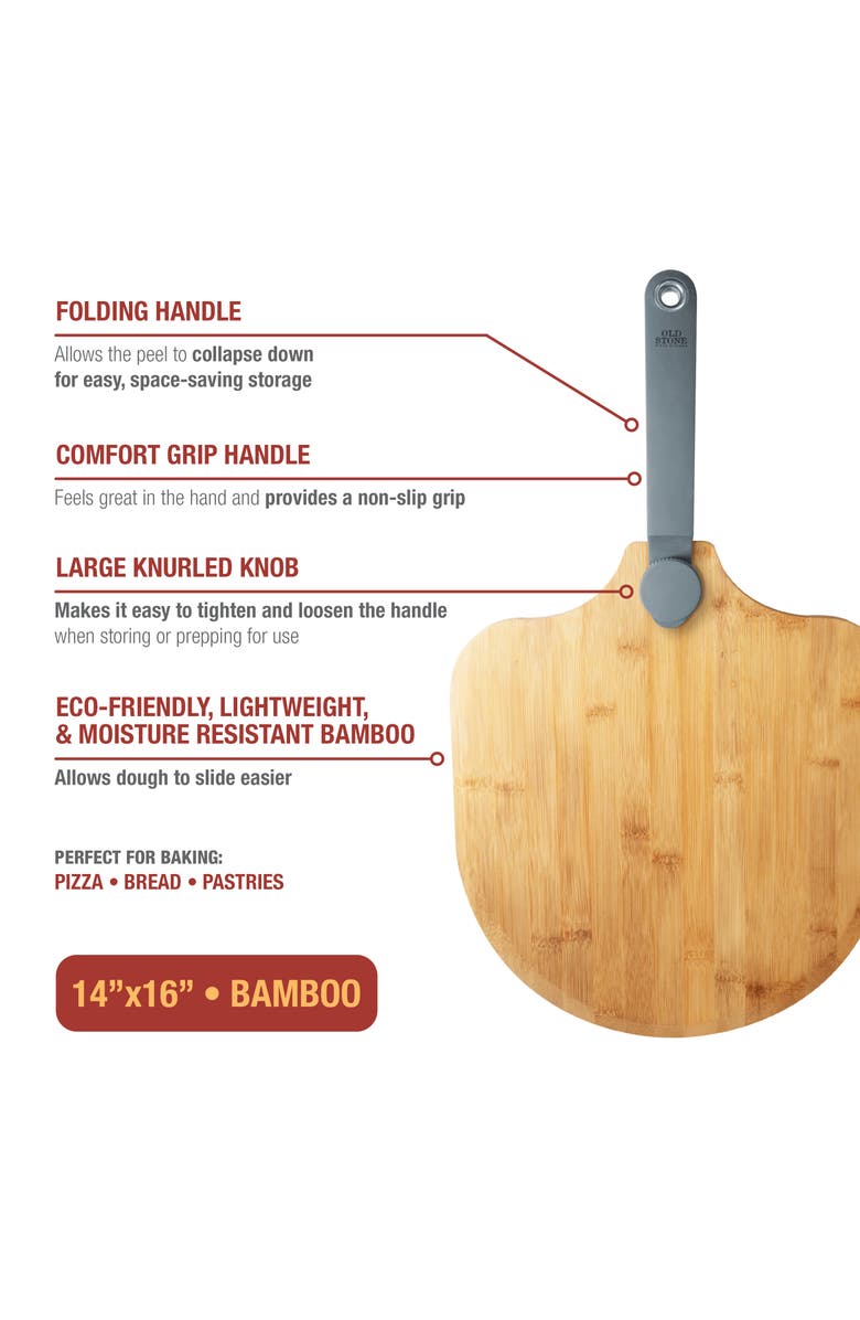 Old Stone Pizza Peel w/ Folding Handle, 14x16-Inch, Alternate, color, Bamboo