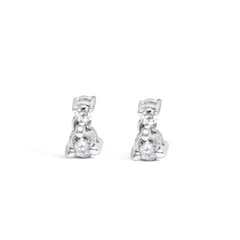 14K White Gold 1/4 Ct Double Diamond Drop and Dangle Stud Earrings