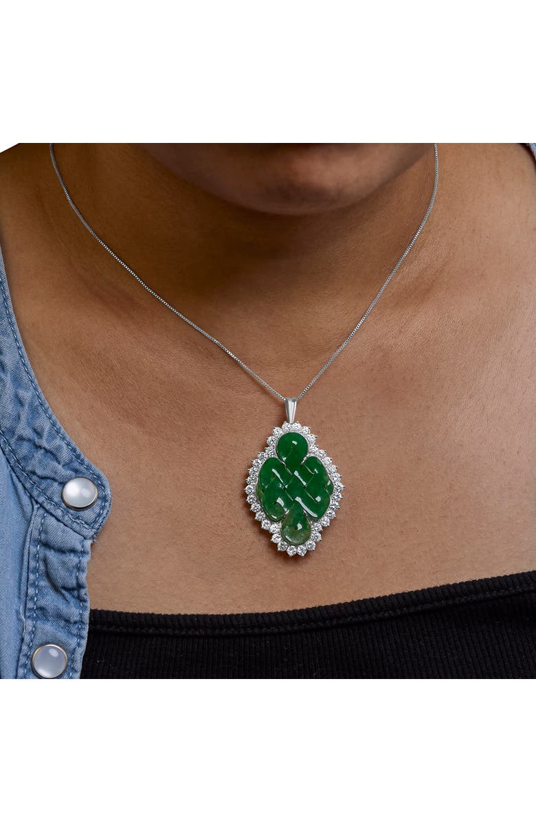 Haus of Brilliance 18K White Gold 2.00 Cttw Diamond Halo and Jade Shield Brooch Pin and Pendant, Alternate, color, White