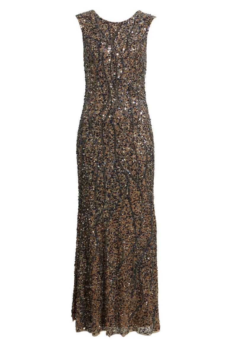 Sequin Sleeveless Gown, Alternate, color, MOCHA