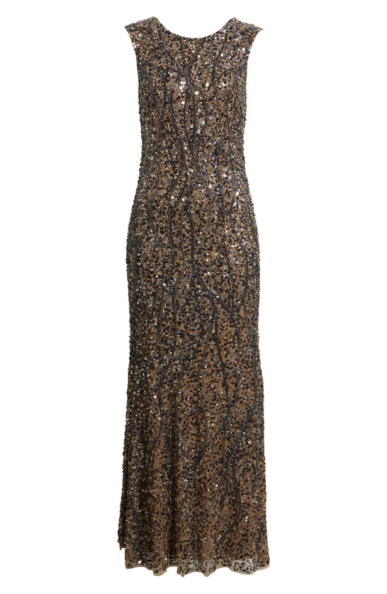 Pisarro Nights Sequin Sleeveless Gown, Alternate, color, Mocha
