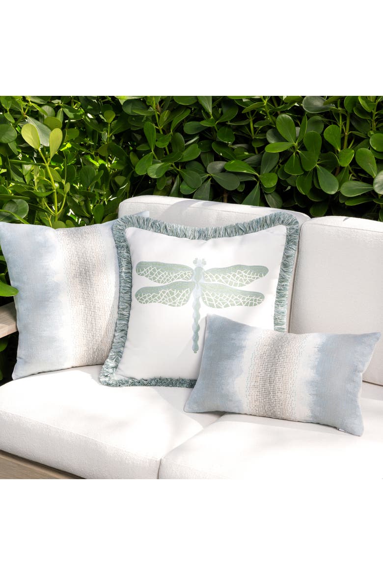 Dragonfly Jacquard Indoor & Outdoor Woven Fringed Accent Pillow, Alternate, color, Surf