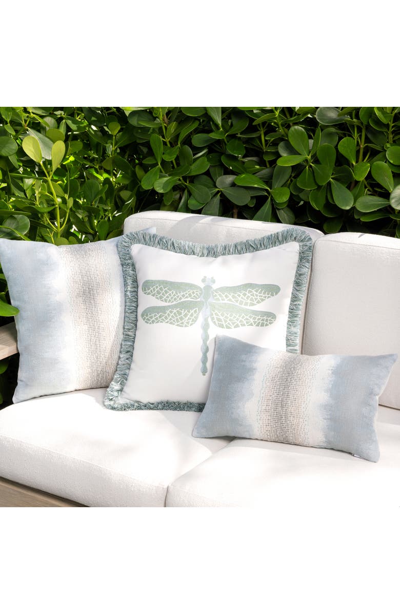 Elaine Smith Dragonfly Jacquard Indoor & Outdoor Woven Fringed Accent Pillow, Alternate, color, Surf