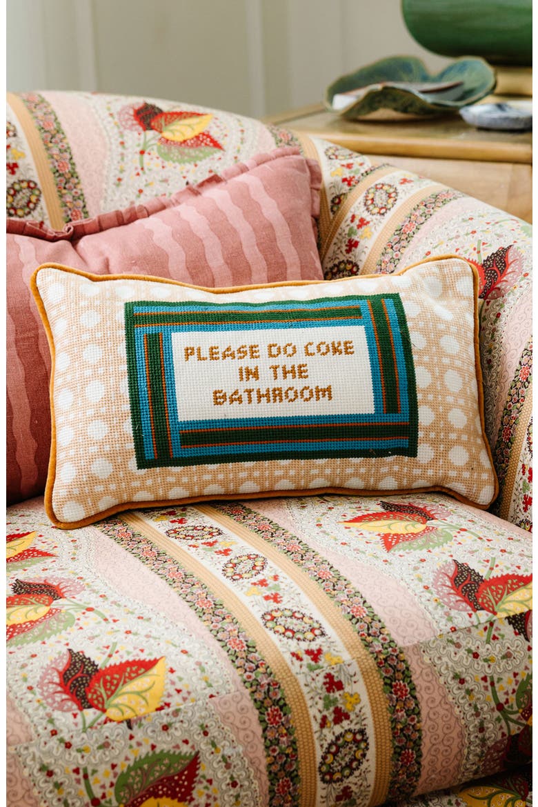 Bathroom Etiquette Needlepoint Pillow, Alternate, color, Bathroom Etiquette
