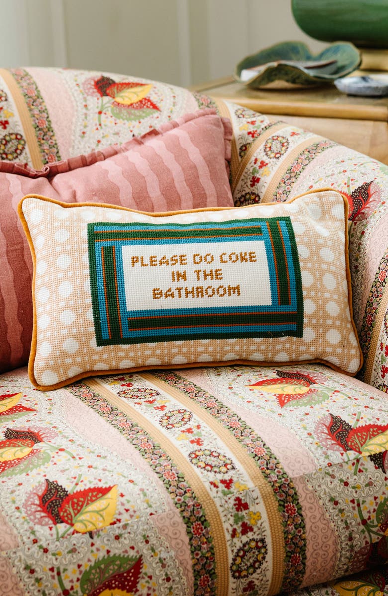 Furbish Bathroom Etiquette Needlepoint Pillow, Alternate, color, Bathroom Etiquette