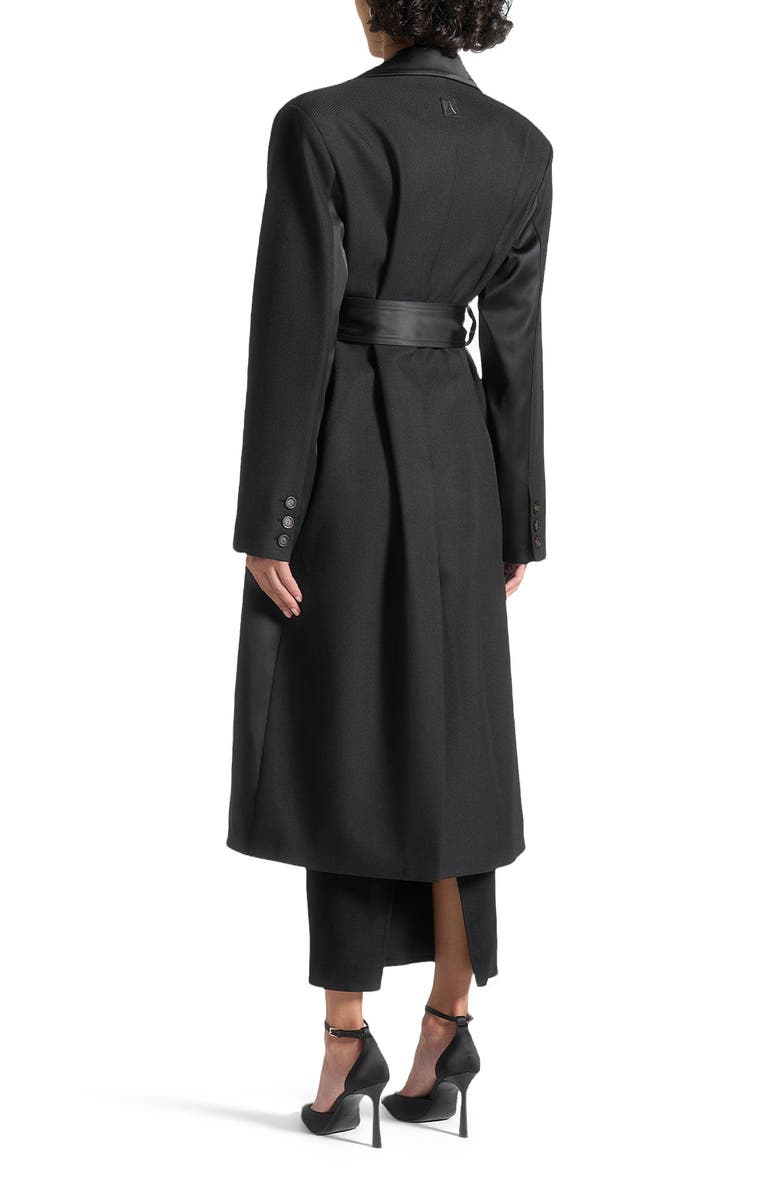 Manière De Voir Ilona Tailored Satin Trench Coat, Alternate, color, Black