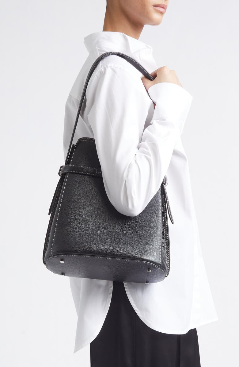TOTEME Belted Grained Leather Bucket Bag, Alternate, color, Black