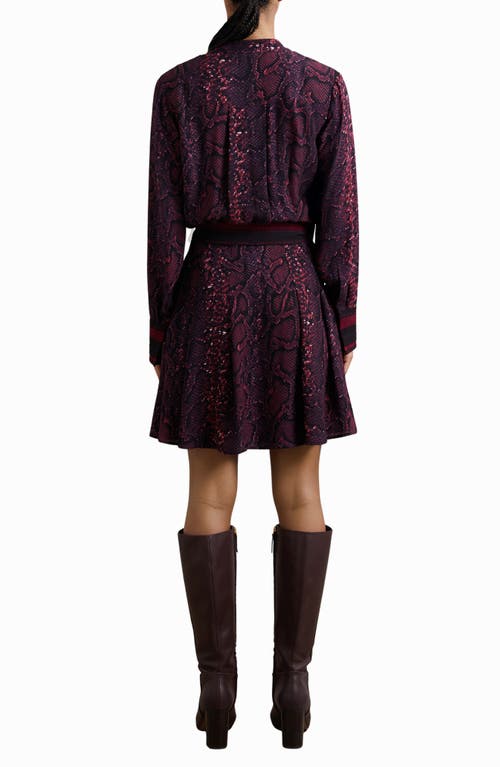 Reiss Womens Burgundy Black Daria Snake-print Belted-waist Woven Midi Dress In Purple