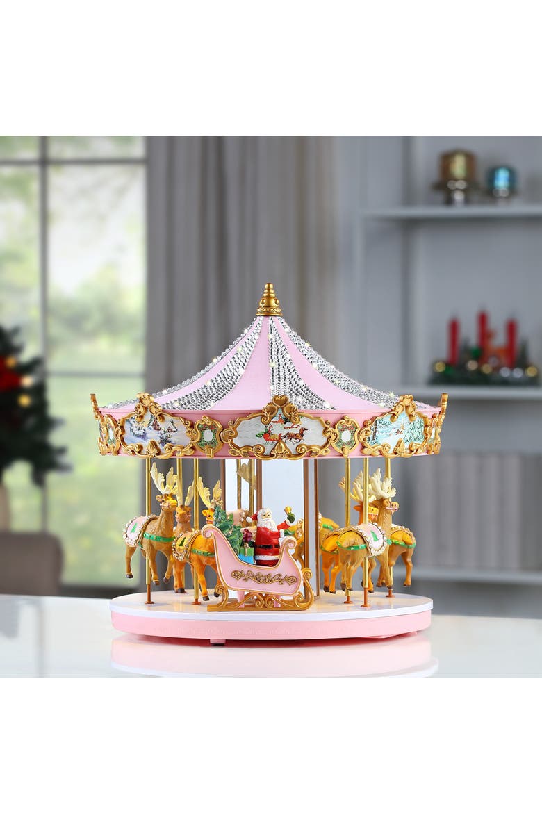 12 in. Animated & Musical Pink Crystal Carousel, Alternate, color, Pink