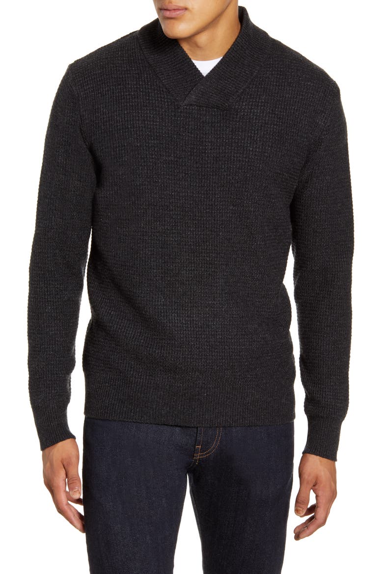 Waffle Knit Thermal Wool Blend Pullover, Main, color, BLACK