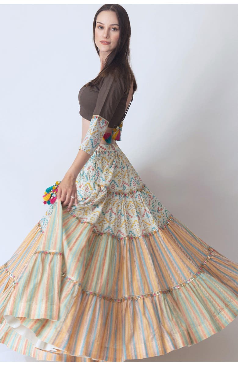 RAAS Zelda Tiered Chaniya Choli Set, Alternate, color, Beige