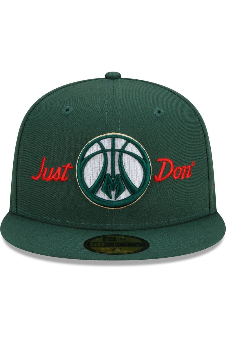 Men's New Era x Just Don Hunter Green Milwaukee Bucks 59FIFTY Fitted Hat, Alternate, color, Hunter Green