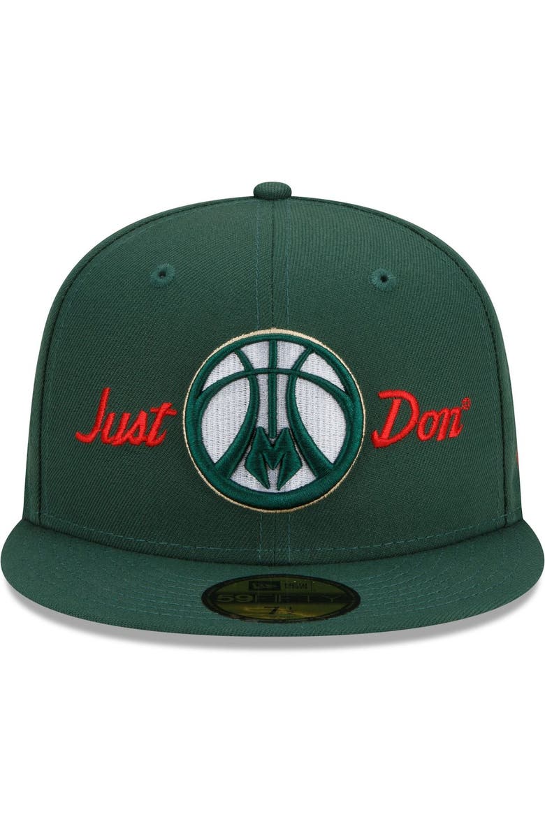 New Era Men's New Era x Just Don Hunter Green Milwaukee Bucks 59FIFTY Fitted Hat, Alternate, color,