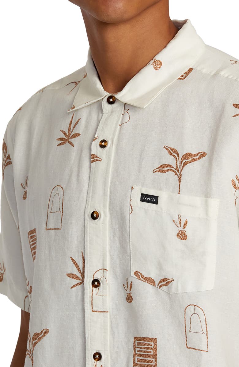 RVCA Artifacts Short Sleeve Linen Blend Button-Up Shirt, Alternate, color, 