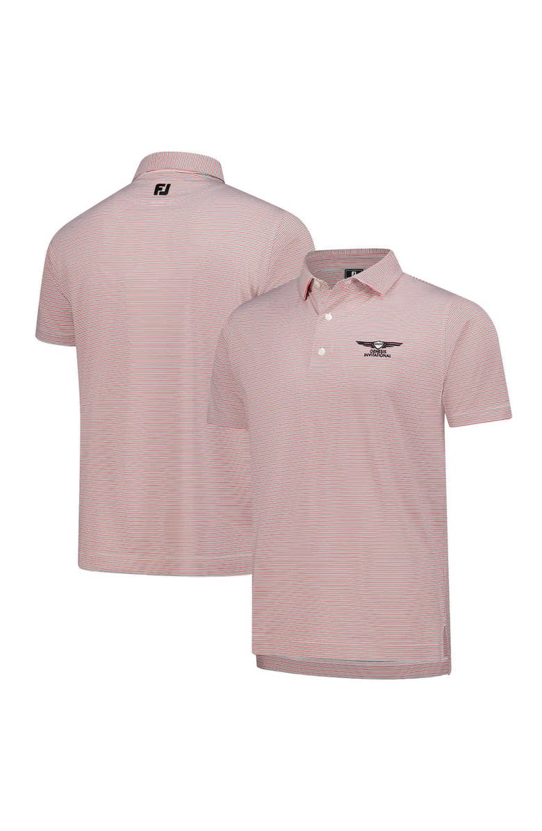 FOOTJOY Men's FootJoy  Coral Genesis Invitational Emory Stripe Lisle ProDry Polo, Alternate, color, Coral