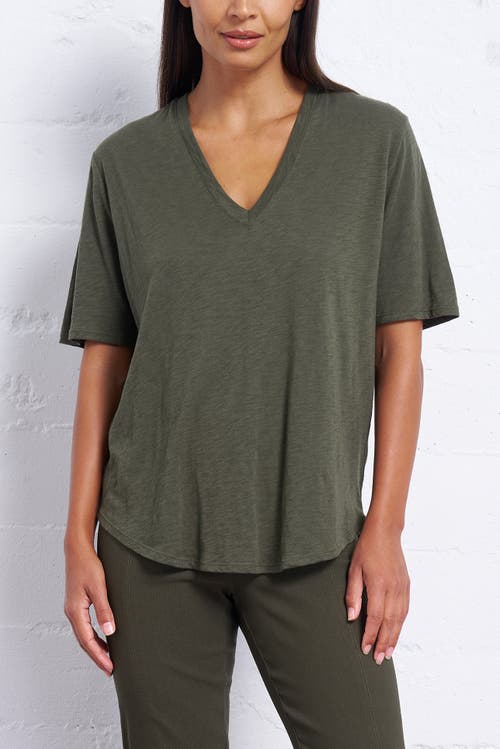 Franne Golde Slub Jersey V-neck Elbow Sleeve Tee