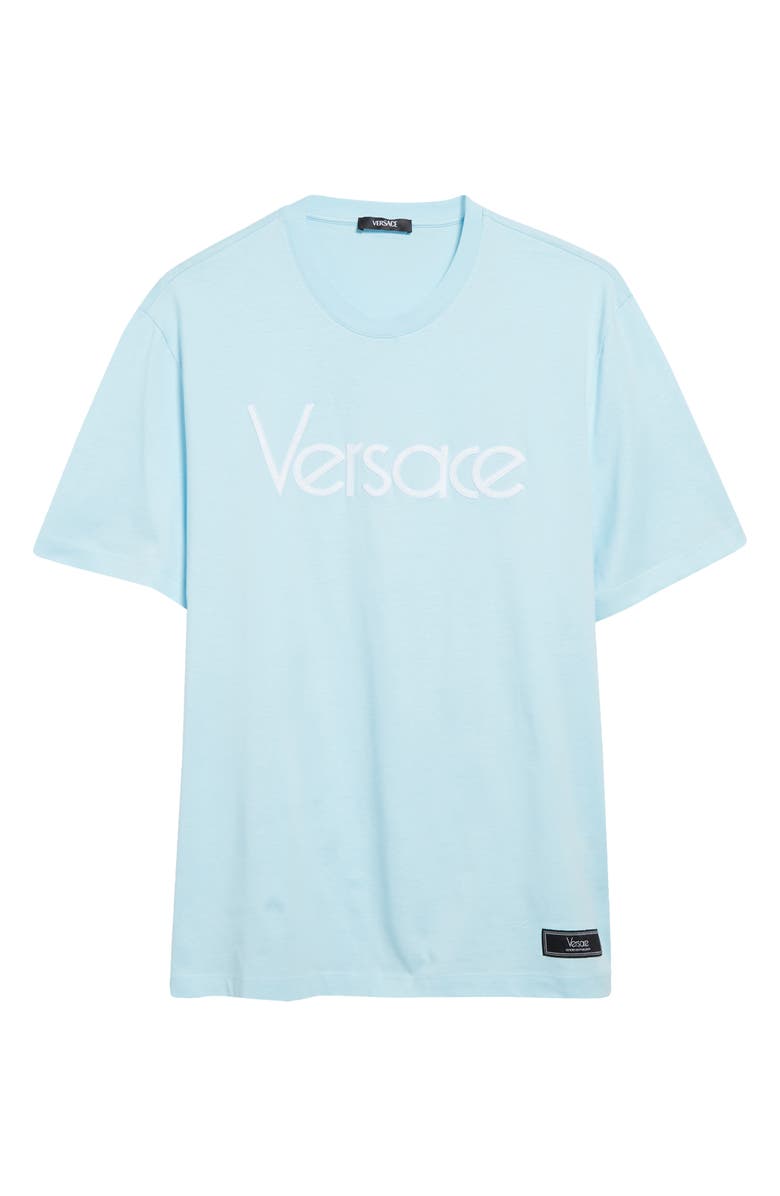 Versace 1978 Re-Edition Logo Embroidered Cotton Jersey T-Shirt, Alternate, color, Pale Blue