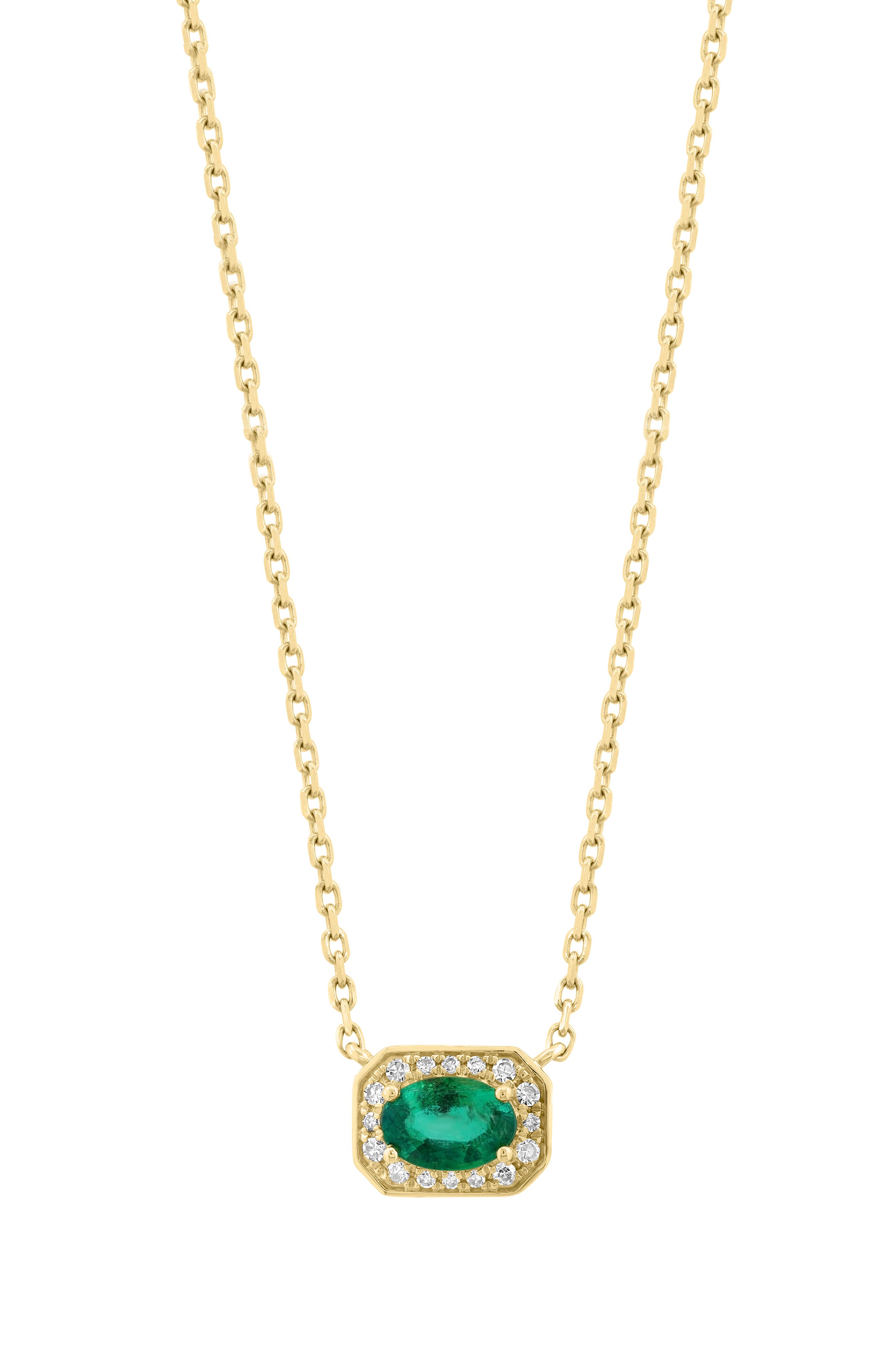EFFY 14K Yellow Gold Emerald & Pavé Diamond Pendant Necklace - 0.09 ctw
