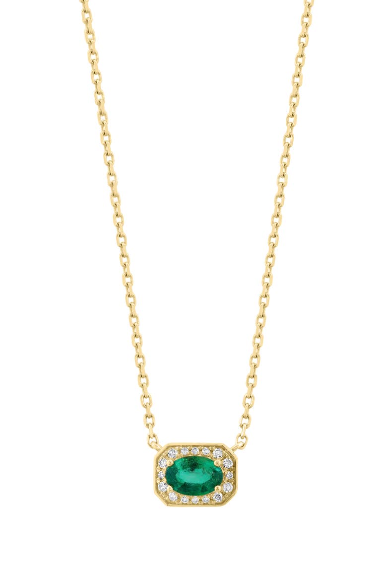 14K Yellow Gold Emerald & Pavé Diamond Pendant Necklace - 0.09 ctw, Main, color, GREEN