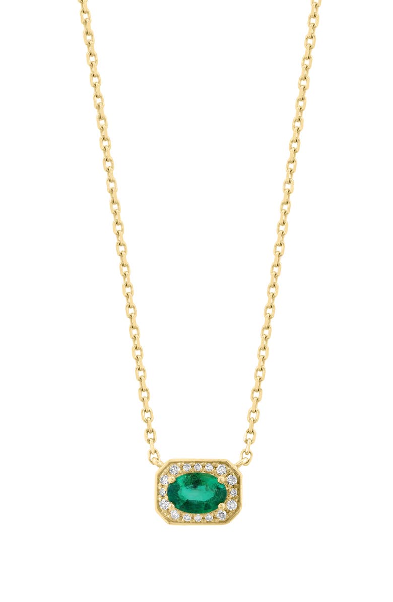 EFFY 14K Yellow Gold Emerald & Pavé Diamond Pendant Necklace - 0.09 ctw, Main, color, 