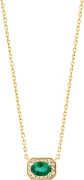 EFFY 14K Yellow Gold Emerald & Pavé Diamond Pendant Necklace - 0.09 ctw