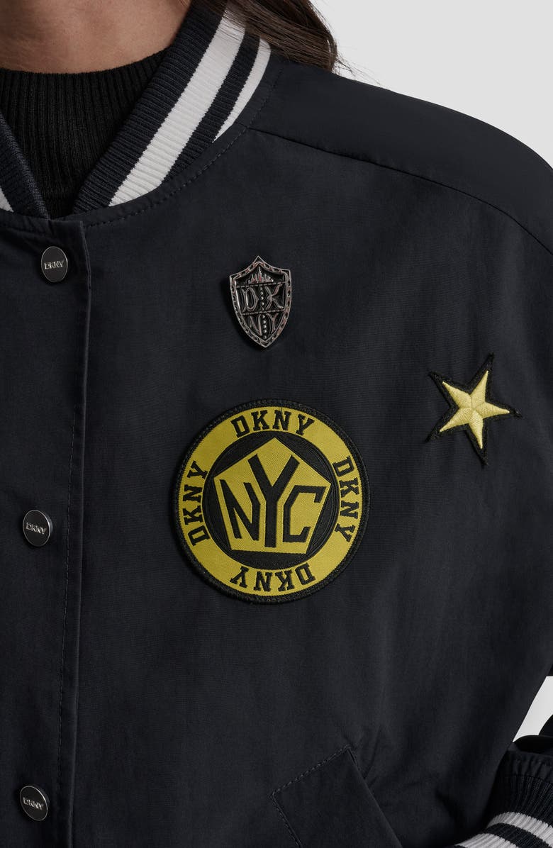 DKNY 1989 Pins & Patches Varsity Jacket, Alternate, color, Navy
