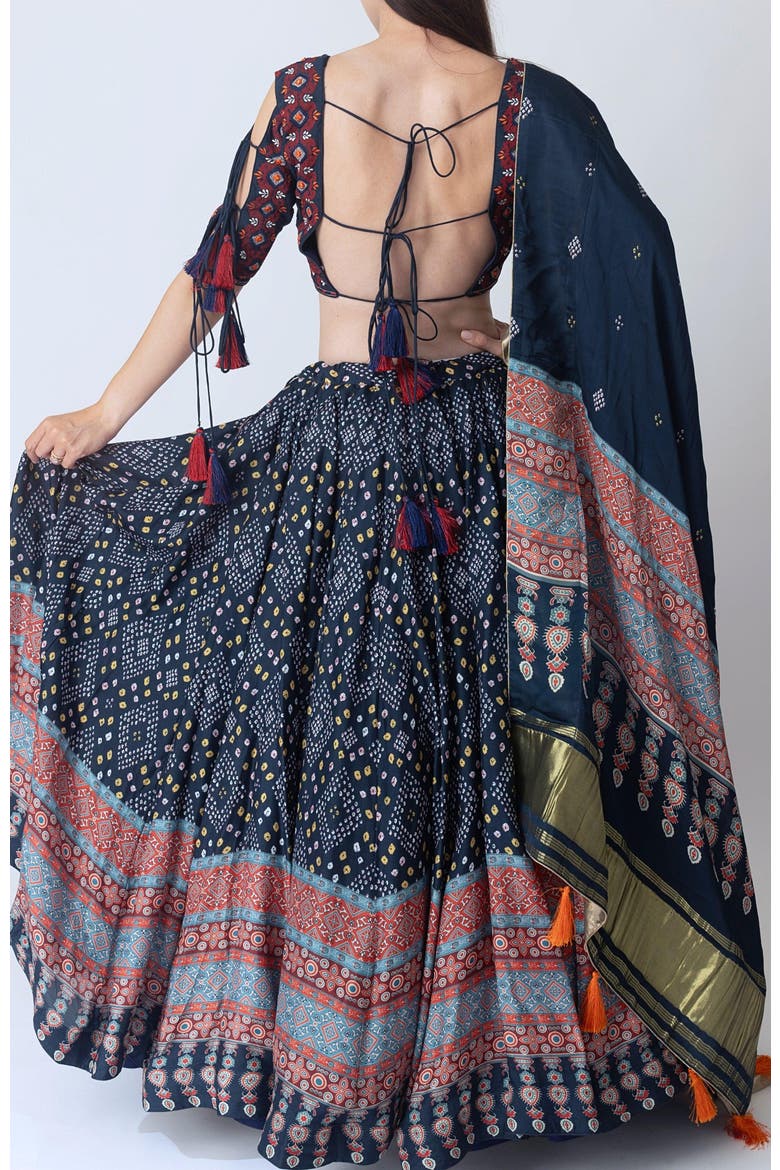 Isabella Bandhani Print Lehenga Choli, Alternate, color, Midnight Blue