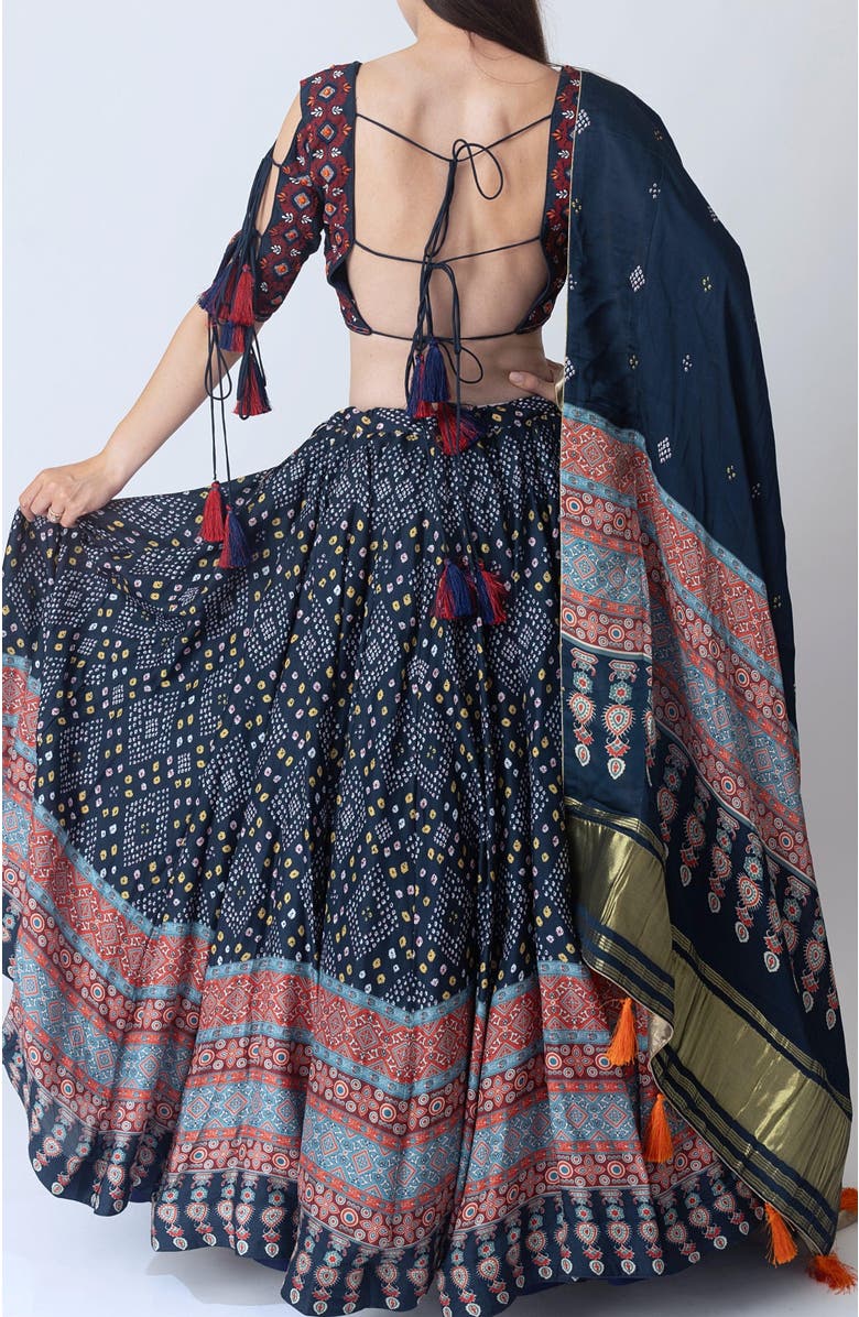 RAAS Isabella Bandhani Print Lehenga Choli, Alternate, color, Midnight Blue