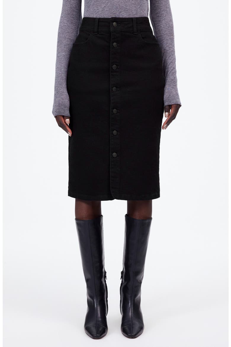 Button Front Denim Midi Skirt, Main, color, CLEAN BLACK WASH