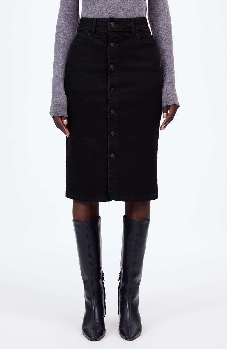 Madewell Button Front Denim Midi Skirt, Main, color, Clean Black Wash