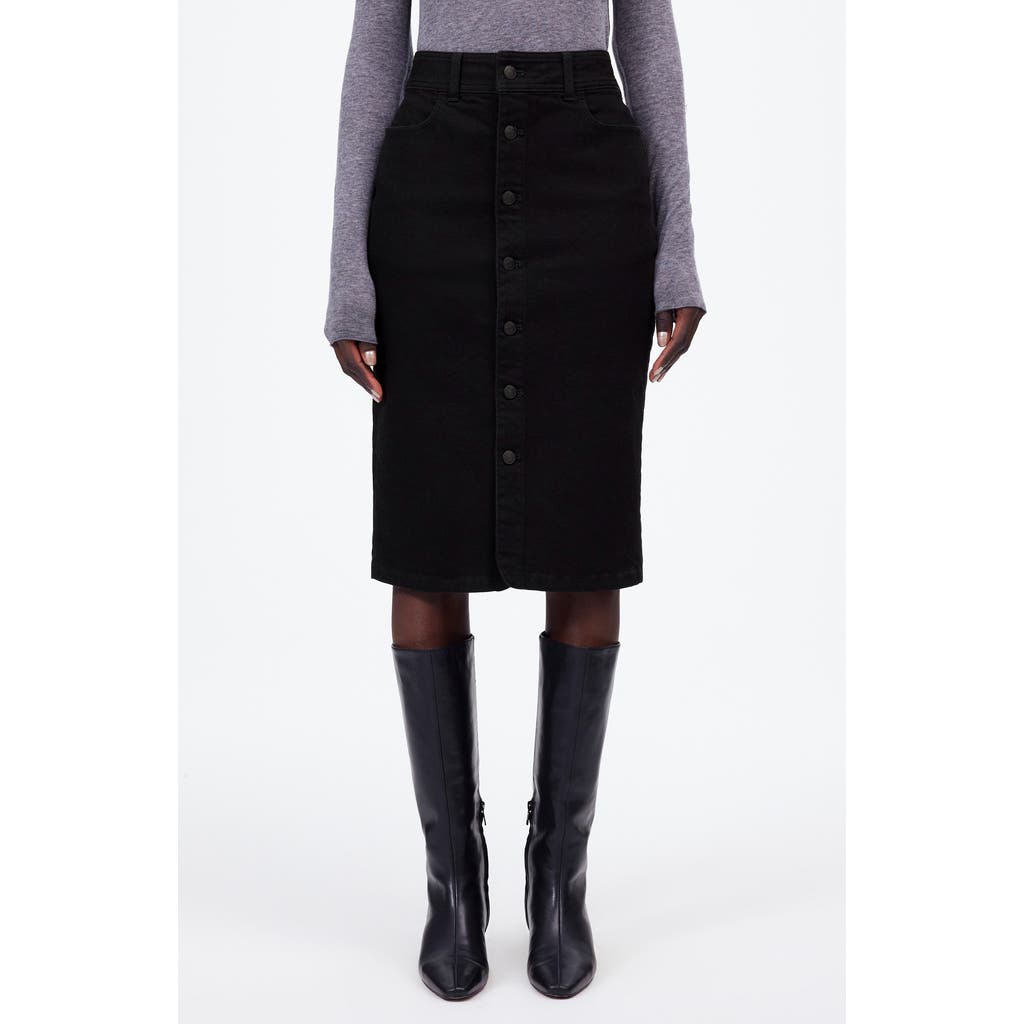 Madewell Button Front Denim Midi Skirt In Black