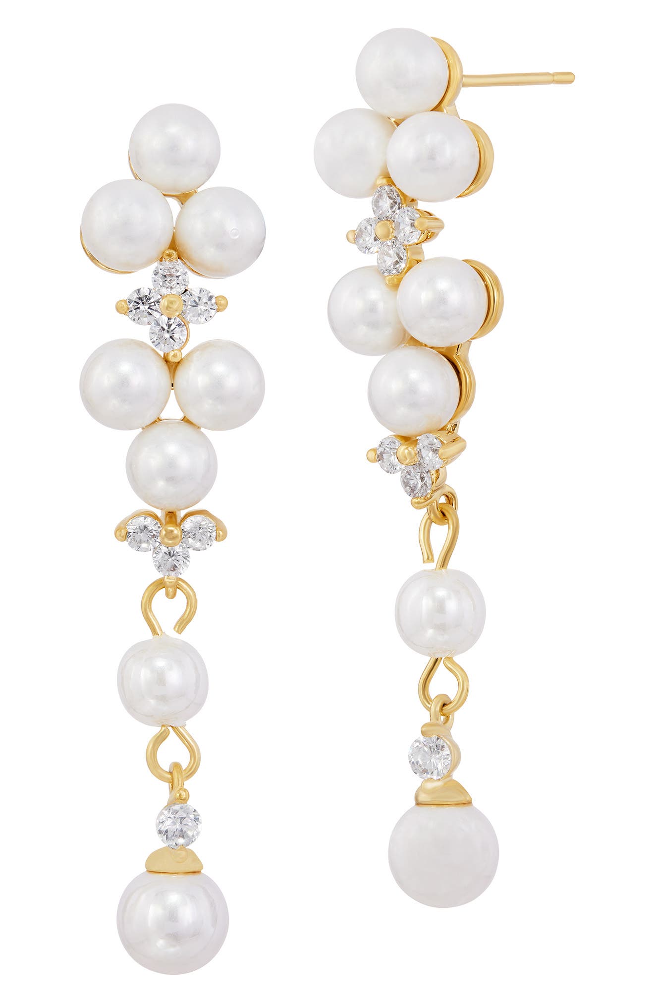 Faux Pearl and Cubic Zirconia Drop Earrings