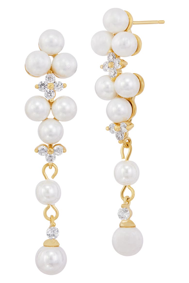 Faux Pearl and Cubic Zirconia Drop Earrings, Main, color, YELLOW