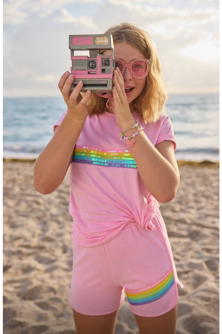 Rainbow Sequin Short Set, Alternate, color, Pink